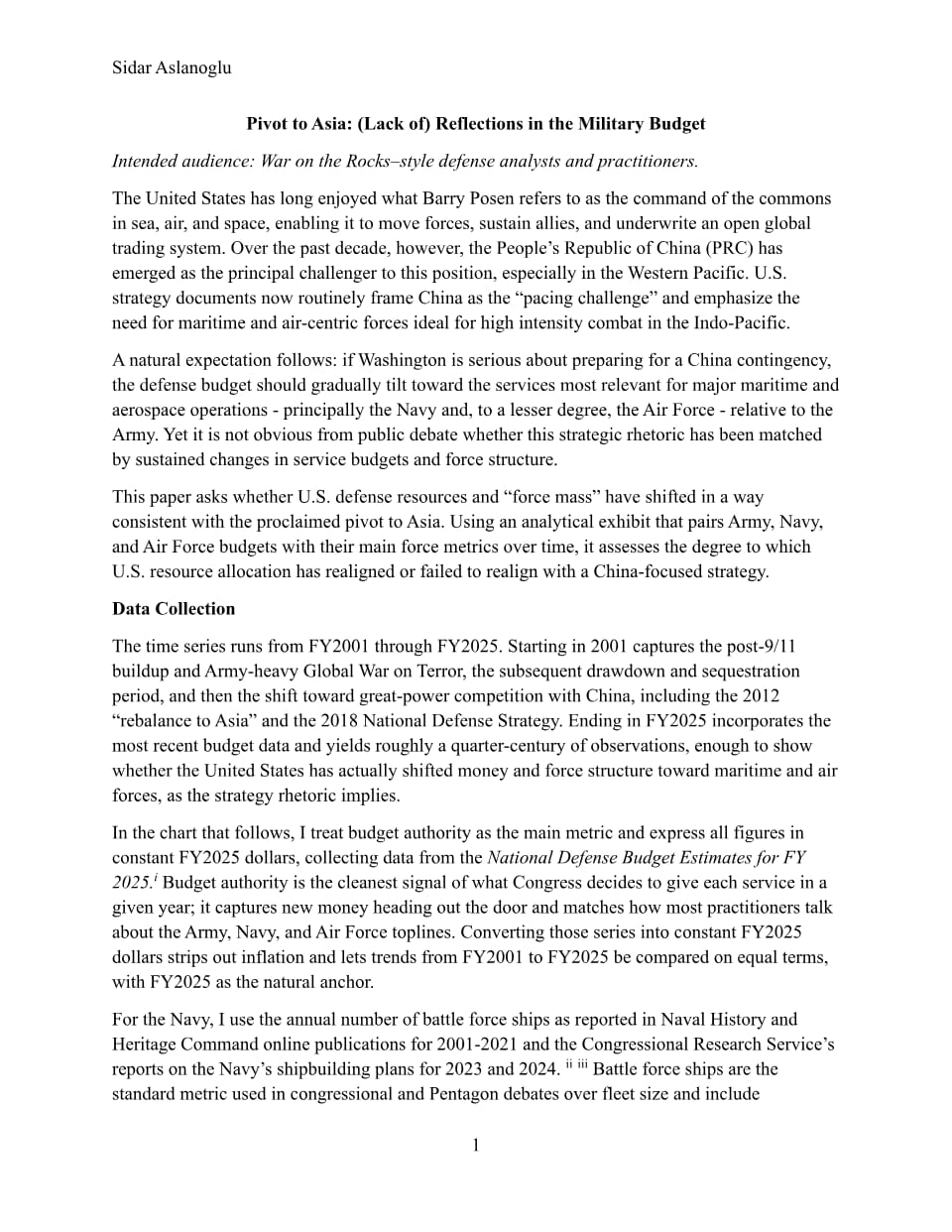 First page of Pivot to Asia: Does the Budget Follow?