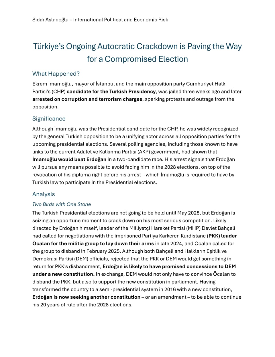 First page of Türkiye: A Crackdown Paving the Way for a Compromised Election